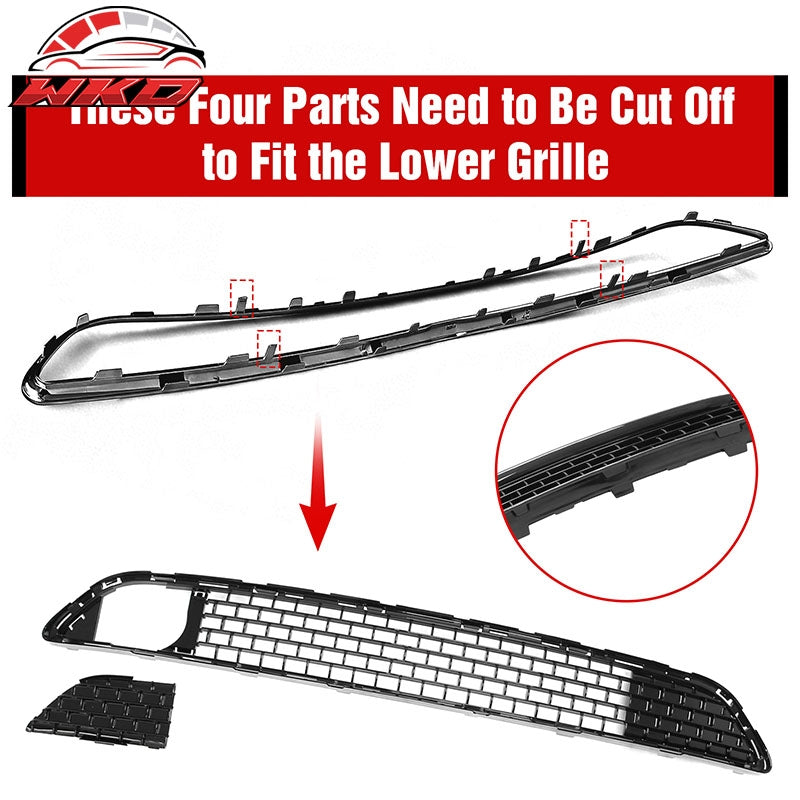 Fits 11-14 Chrysler 300 SRT8 Gloss Black Front Upper Lower Grille w/ Fog Lights