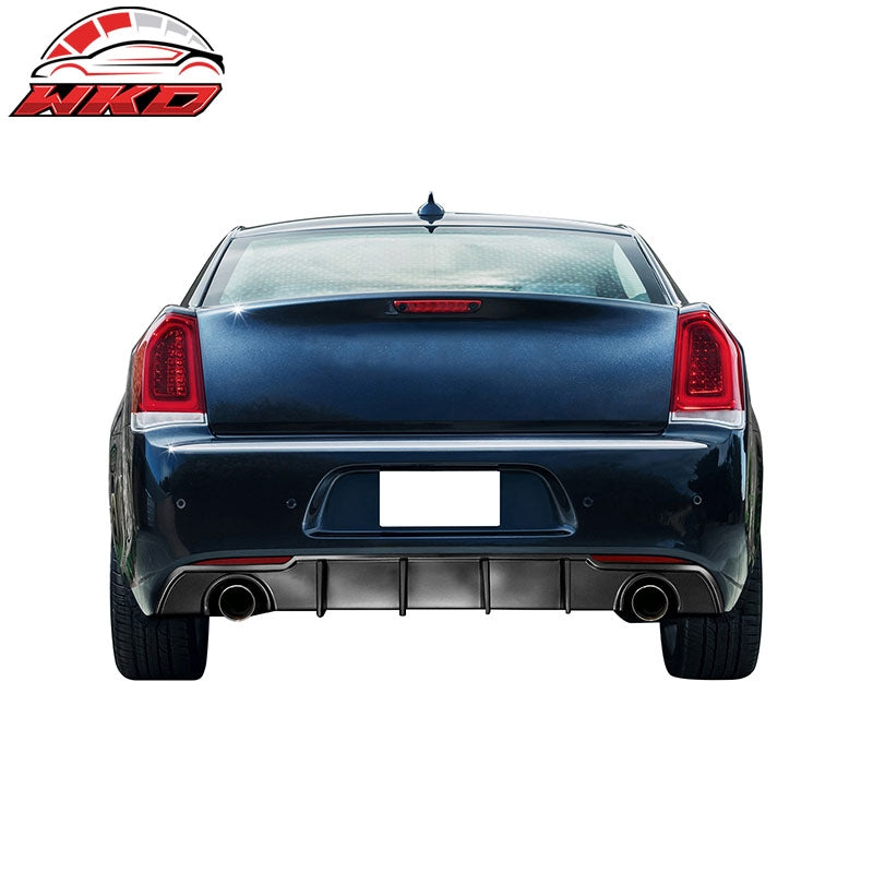 Fits 15-23 Chrysler 300 Gloss Black 4 Shark Fin Rear Bumper Lip Diffuser PP