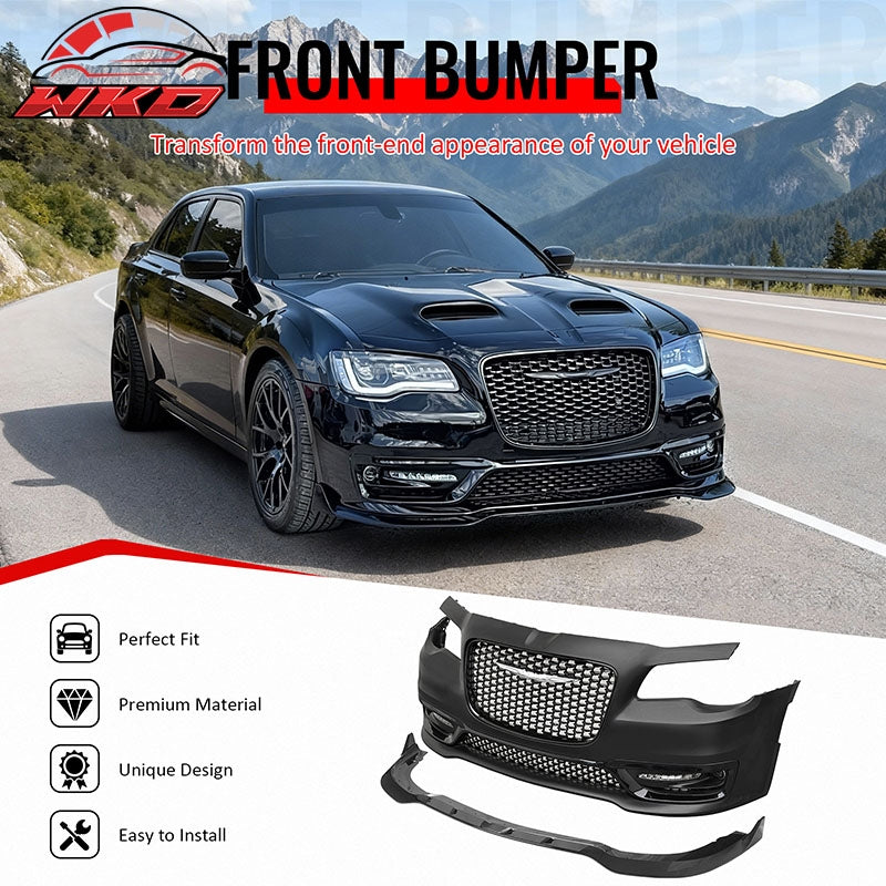 For 15-23 Chrysler 300 Sport Style Front Bumper Cover Fog Light Gloss Grille/Lip