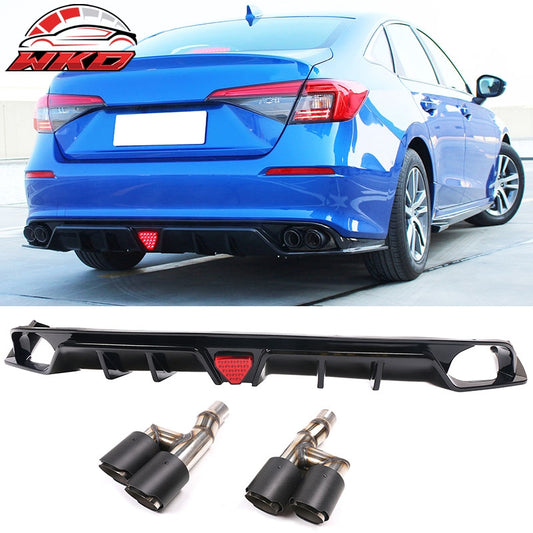 Wholesale 22-26 Civic EX/Touring/SI Gloss Black Rear Bumper Lip W/ Quad Exhaust Tips