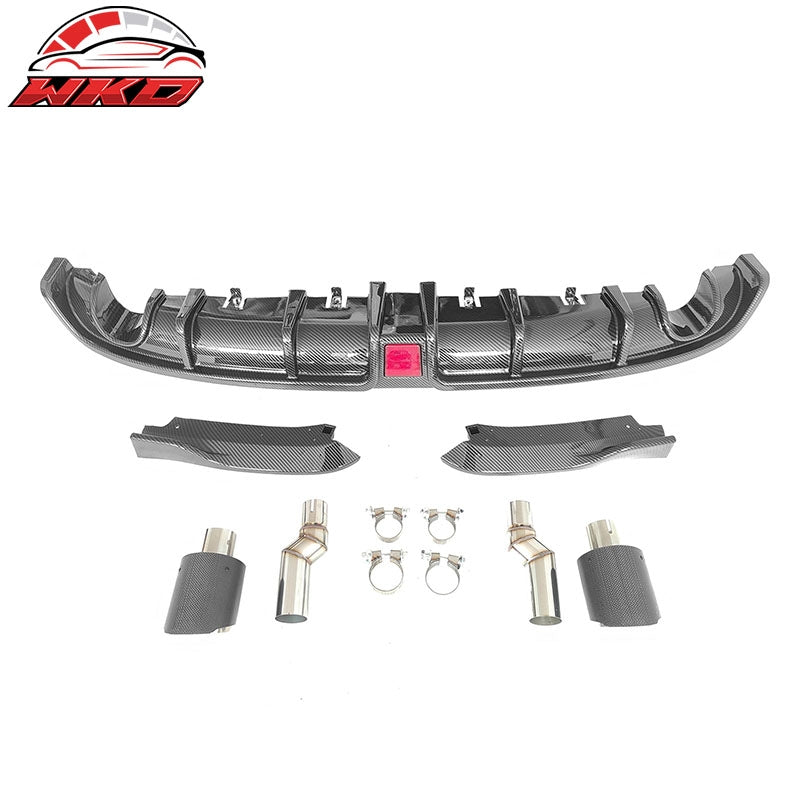 Fits 22-26 Civic EX/Touring/Si Rear Aprons+Diffuser W/LED+Tip Carbon Fiber Print