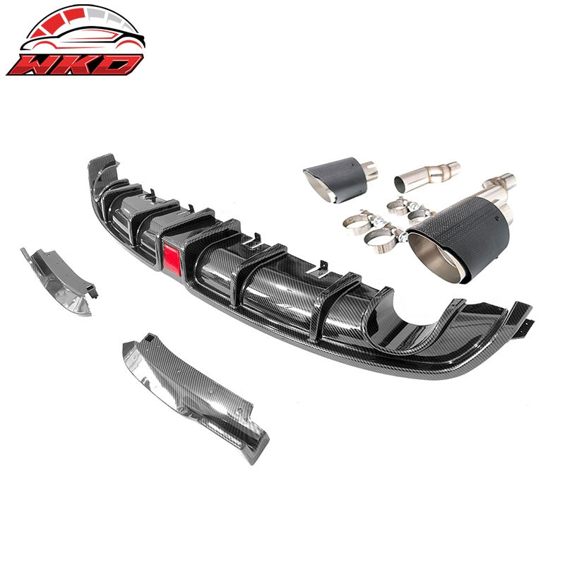 Fits 22-26 Civic EX/Touring/Si Rear Aprons+Diffuser W/LED+Tip Carbon Fiber Print