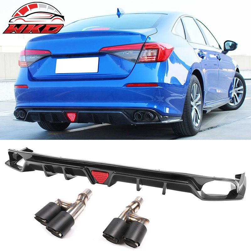 Wholesale 22-26 Civic EX/Touring/Si Carbon Fiber Print Rear Bumper Lip W/Exhaust Tips Carbon Fiber Print - Wikond Auto