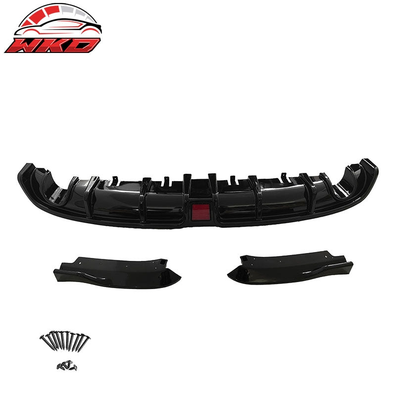 For 22-26 Civic EX/Touring/Si Sedan 3PC Rear Diffuser W/LED+Dual Tip Gloss Black