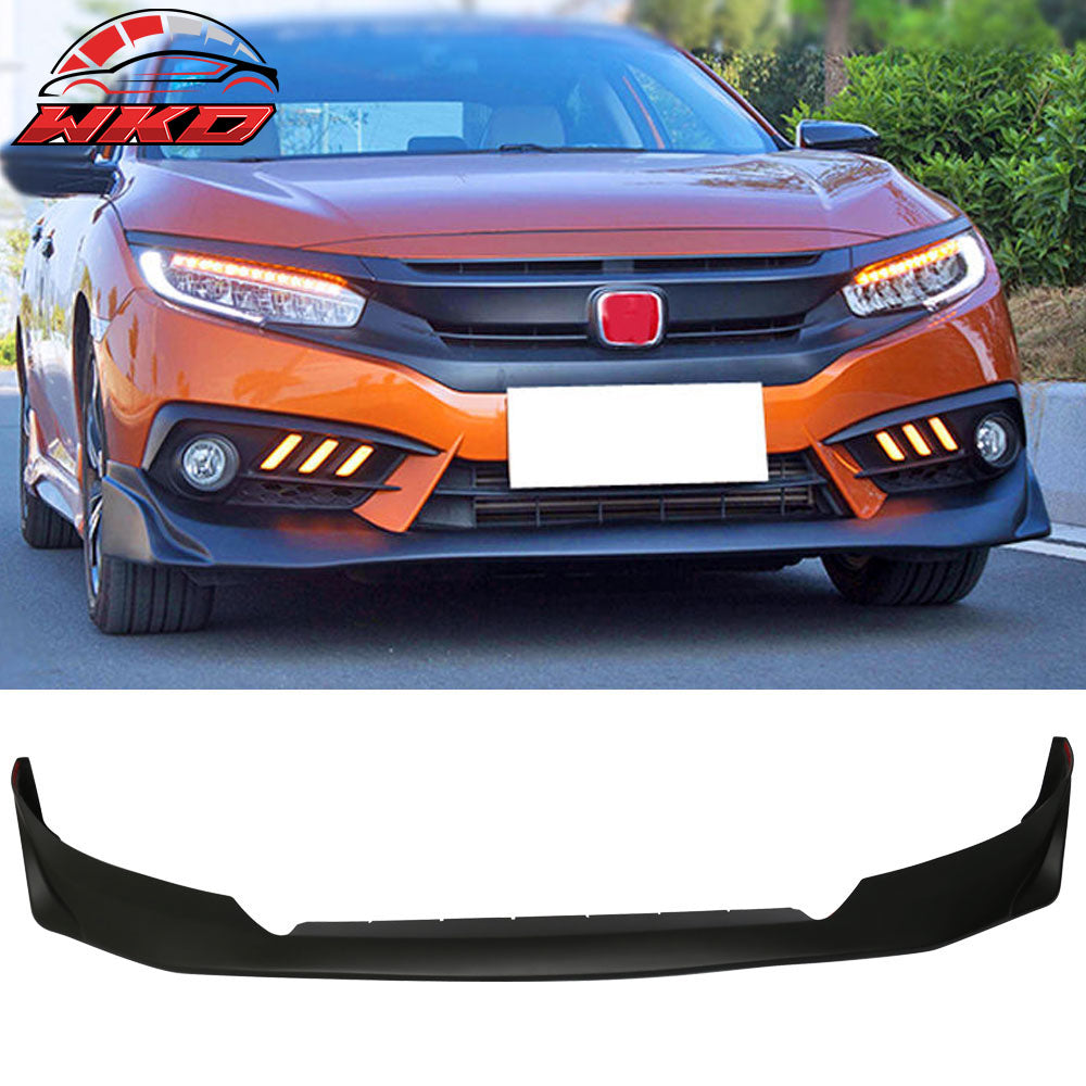 Fits 16-18 Honda Civic Coupe Sedan JS Racing Front Bumper Lip Spoiler - PU