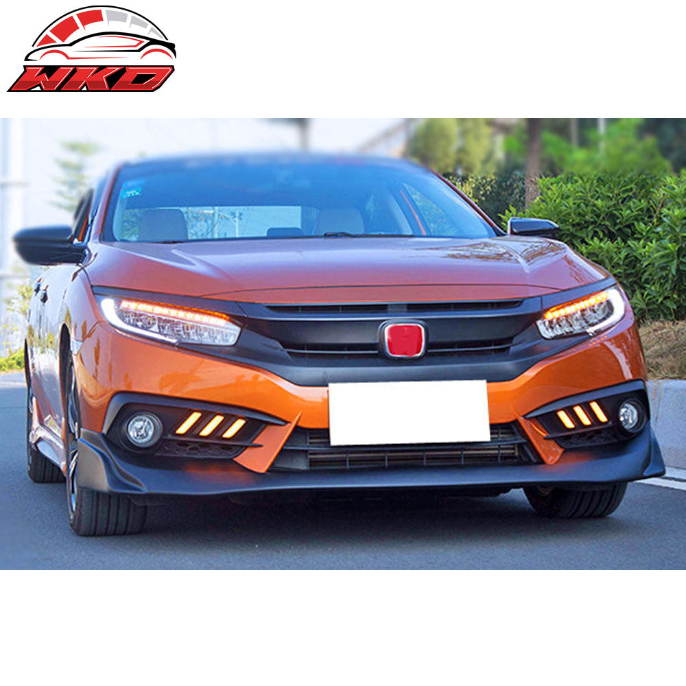 Fits 16-18 Honda Civic Coupe Sedan JS Racing Front Bumper Lip Spoiler - PU