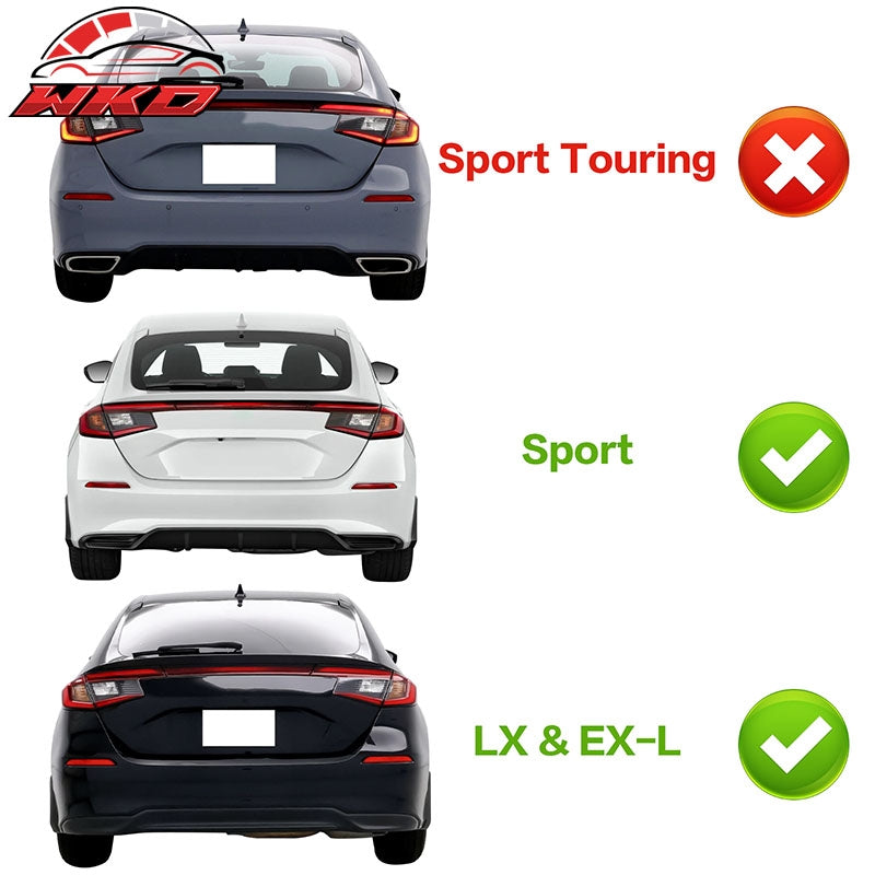 For 22-26 Civic Sport LX EX-L Gloss Black Rear Bumper Diffuser W/ Corner Spat PP