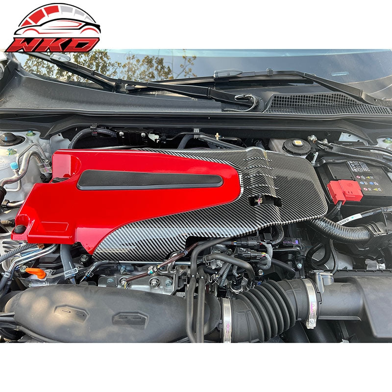 Fits 22-26 Civic Type R Style 1.5L Engine Valve Cover Carbon Fiber Print & Red