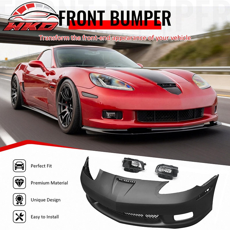 For 06-13 Corvette C6 Front Bumper Cover Z06 Style Conversion Assembly +Foglight