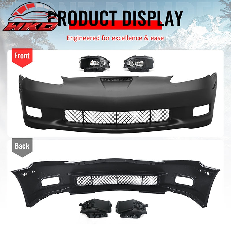 For 06-13 Corvette C6 Front Bumper Cover Z06 Style Conversion Assembly +Foglight