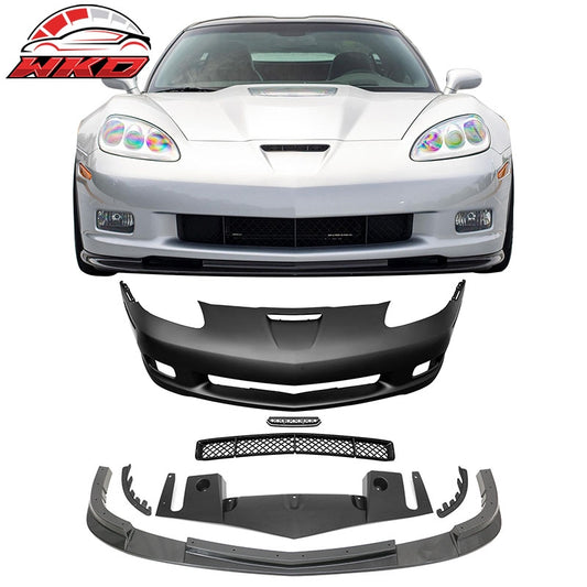 Wholesale 06-13 Corvette C6 Front Bumper Cover Z06 Style w/ Carbon Fiber Print Lip - Wikond Auto