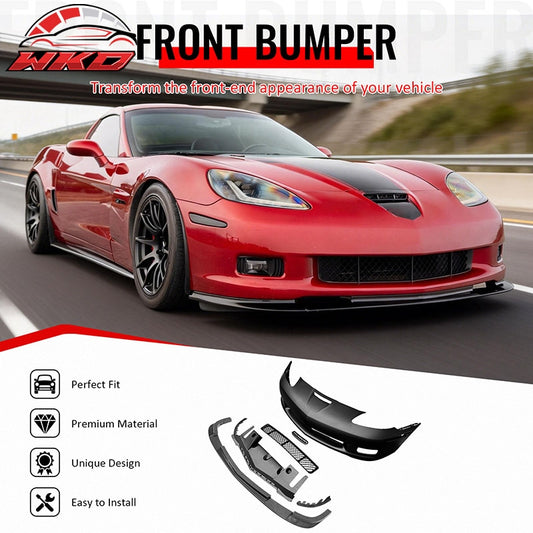 Wholesale 06-13 Corvette C6 Front Bumper Cover Z06 Style w/ Carbon Fiber Print Lip - Wikond Auto