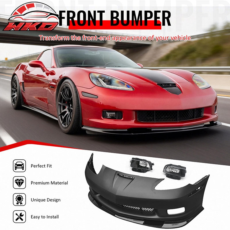 Wholesale For 06-13 Corvette C6 Z06 Front Bumper Cover Conversion Foglight Gloss Black Lip - Wikond Auto