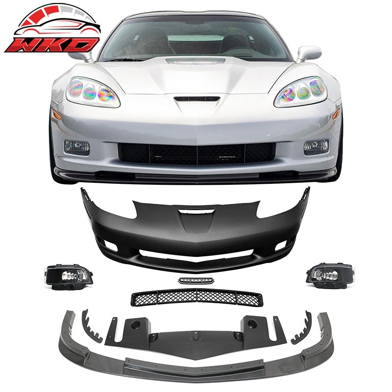 Wholesale 06-13 Corvette C6 Z06 Front Bumper Cover Foglight Carbon Fiber Print Lip - Wikond Auto