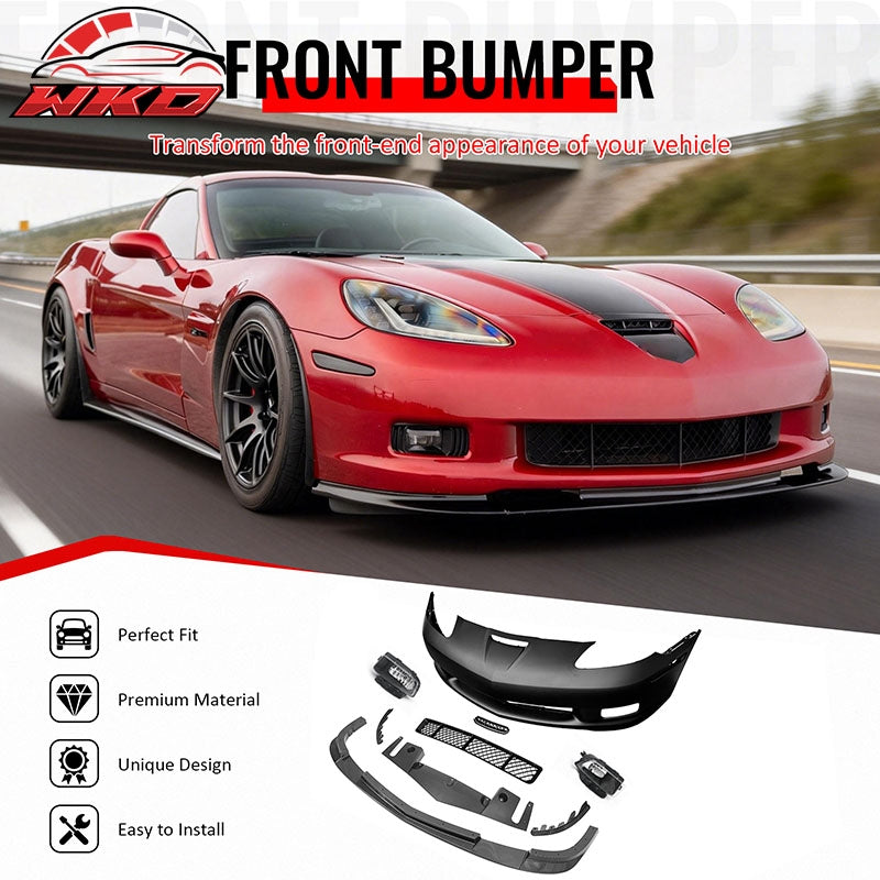 Wholesale 06-13 Corvette C6 Z06 Front Bumper Cover Foglight Carbon Fiber Print Lip - Wikond Auto