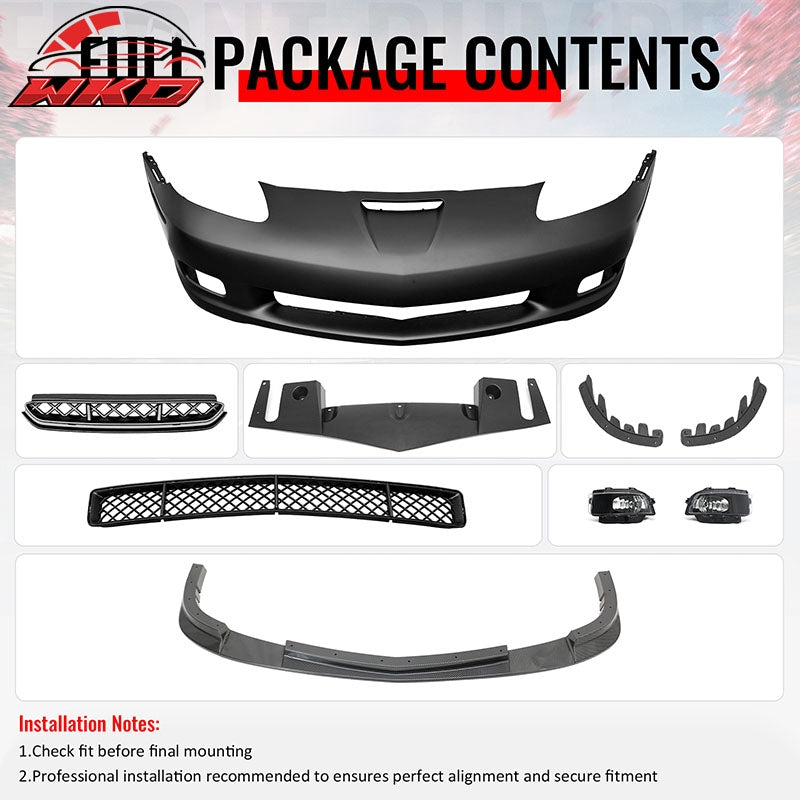 Wholesale 06-13 Corvette C6 Z06 Front Bumper Cover Foglight Carbon Fiber Print Lip - Wikond Auto