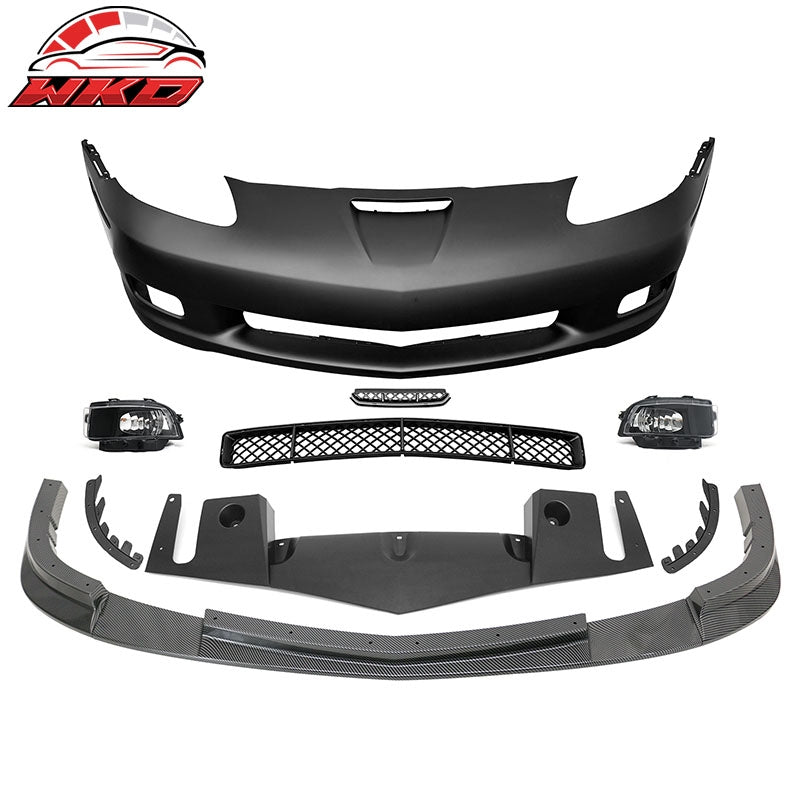 Wholesale 06-13 Corvette C6 Z06 Front Bumper Cover Foglight Carbon Fiber Print Lip - Wikond Auto