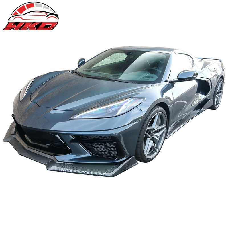 Fits 20-26 Chevy Corvette C8 5VM Style Carbon Fiber Print Front Bumper Lip 5PCS