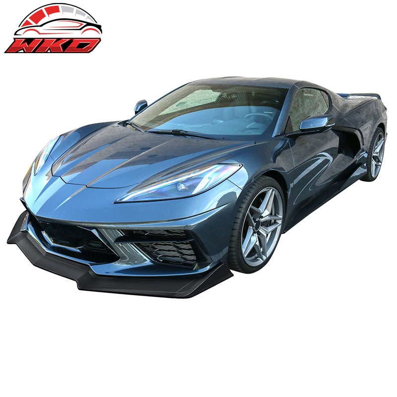Fits 20-26 Chevy Corvette C8 5VM Style Matte Black Front Bumper Lip Spoiler 5PCS