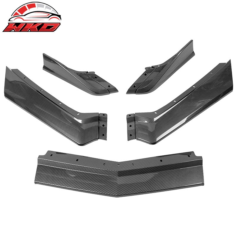 Fits 20-26 Chevy Corvette C8 ABS Front Bumper Lip Spoiler 5PC Carbon Fiber Print