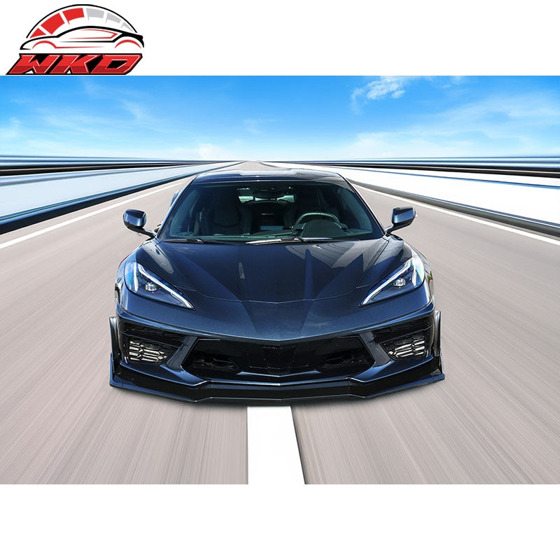Fits 20-26 Chevy Corvette C8 Z51 STG 3 Front Bumper Lip ZR1 Style Gloss Black