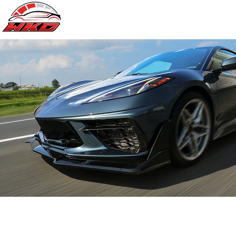 Fits 20-26 Chevy Corvette C8 Z51 STG 3 Front Bumper Lip ZR1 Style Gloss Black