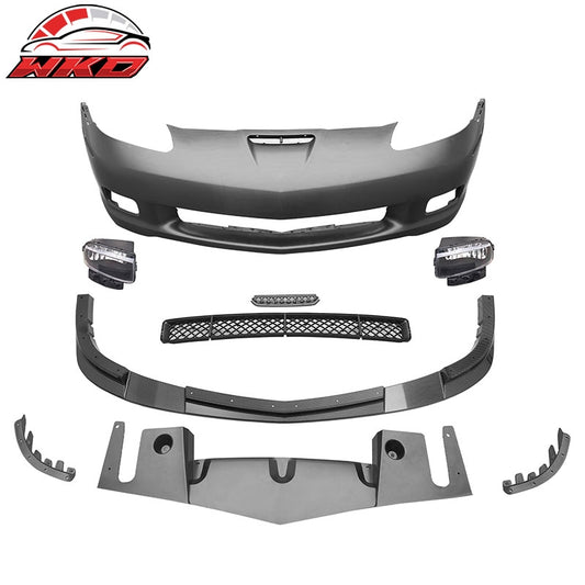 Wholesale 05-13 Corvette Front Bumper Cover Z06 +Foglight +Carbon Fiber Print ZR1 Lip - Wikond Auto