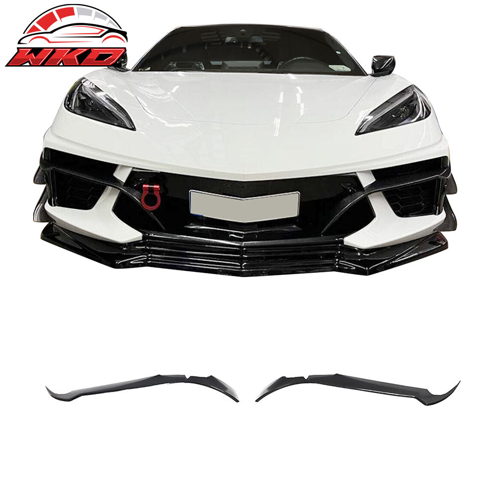 Fits 20-25 Chevrolet Corvette C8 IKON Front Bumper Canard Splitters Carbon Fiber