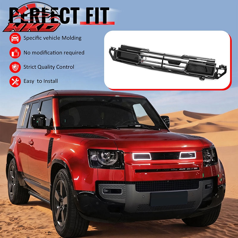 Fits 20-26 Defender 90 110 130 IKON Style LED Front Upper Grille Gloss Black ABS