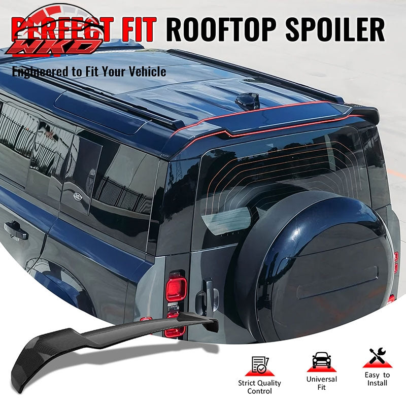 Fits 20-26 Defender 90 110 130 V Style Carbon Fiber Print Rear Roof Spoiler ABS