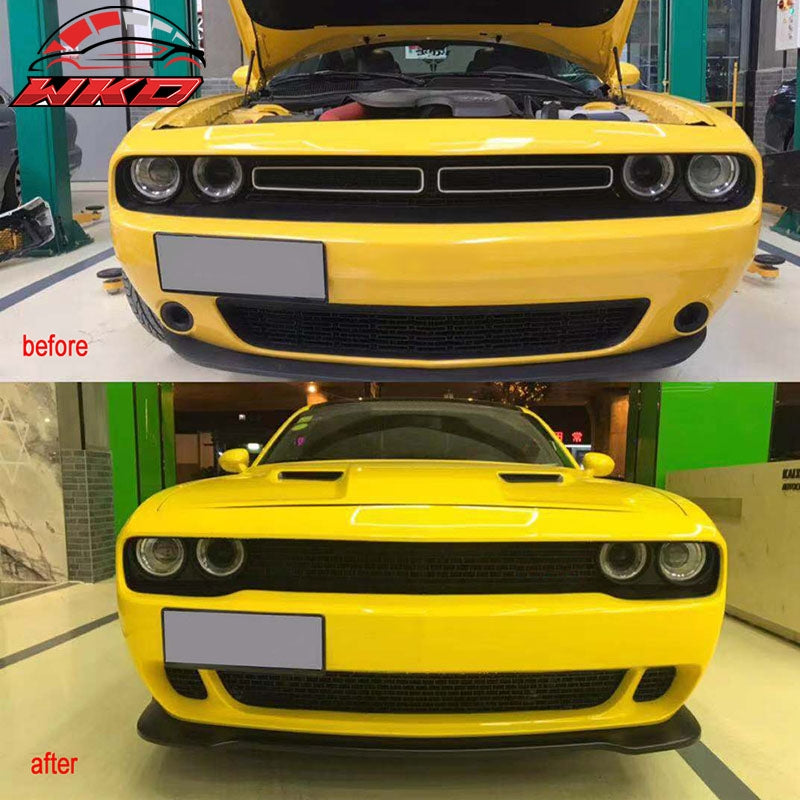 Fits 15-23 Dodge Challenger Hellcat Style Front Bumper Lip Textured Black PP