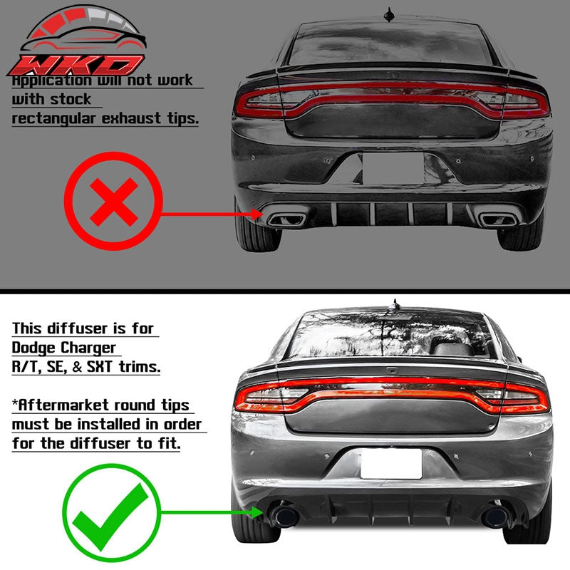 Fits 15-23 Dodge Charger Base SXT Rear Bumper Diffuser Splitter Gloss Black PP