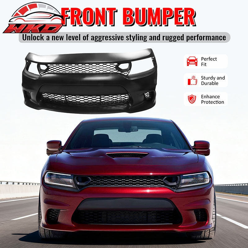 Fits 15-23 Dodge Charger SRT Hellcat Style Front Bumper W/Foglight Grille&Insert