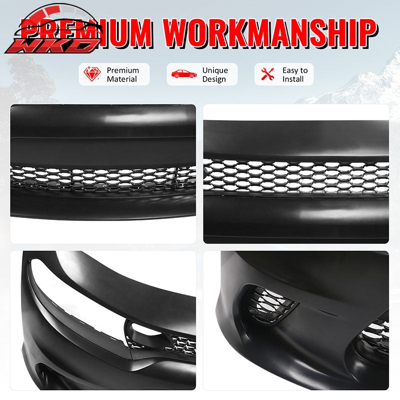 Fits 15-23 Dodge Charger SRT Hellcat Style Front Bumper W/Foglight Grille&Insert