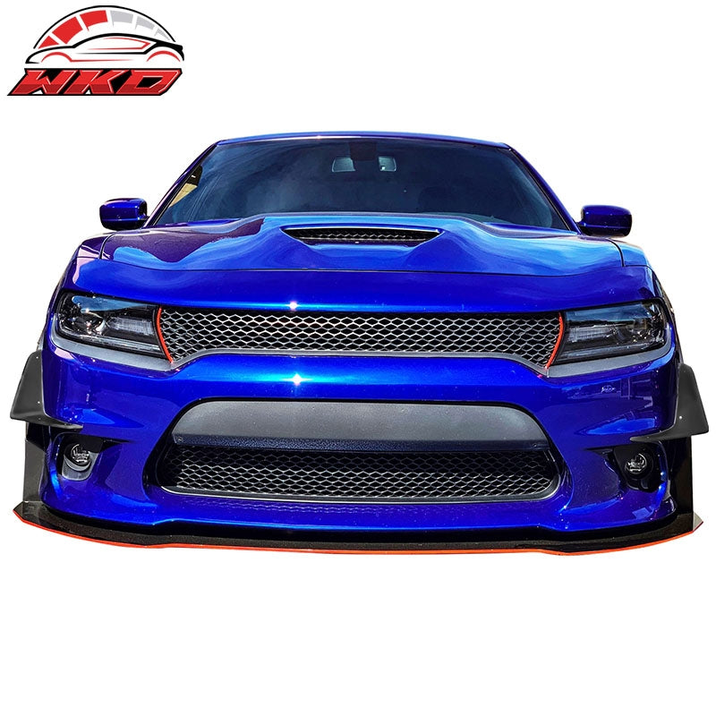 Fits 15-23 Dodge Charger SRT IKON Style Front Bumper Canards Matte Black PP 2PC