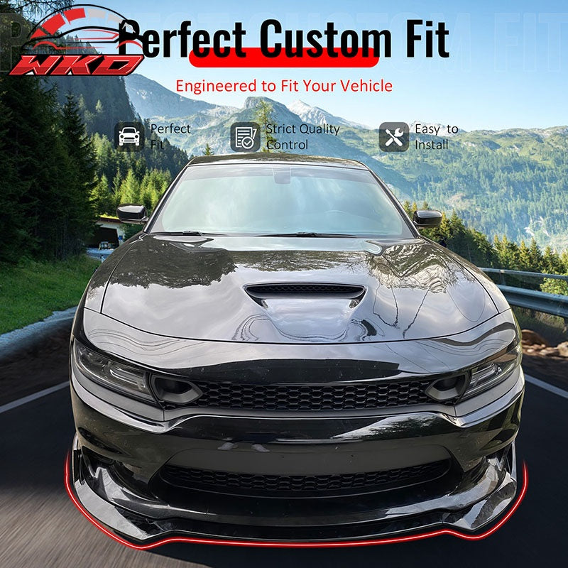 Fits 15-23 Dodge Charger SRT V1 Front Bumper Lip 3PCS Carbon Fiber Print ABS