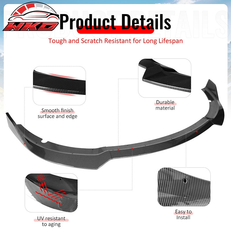 Fits 15-23 Dodge Charger SRT V1 Front Bumper Lip 3PCS Carbon Fiber Print ABS