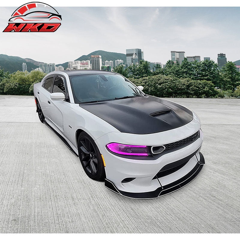 Fits 15-23 Dodge Charger SRT V2 Style Gloss Black Front Bumper Lip Spoiler 4PCS