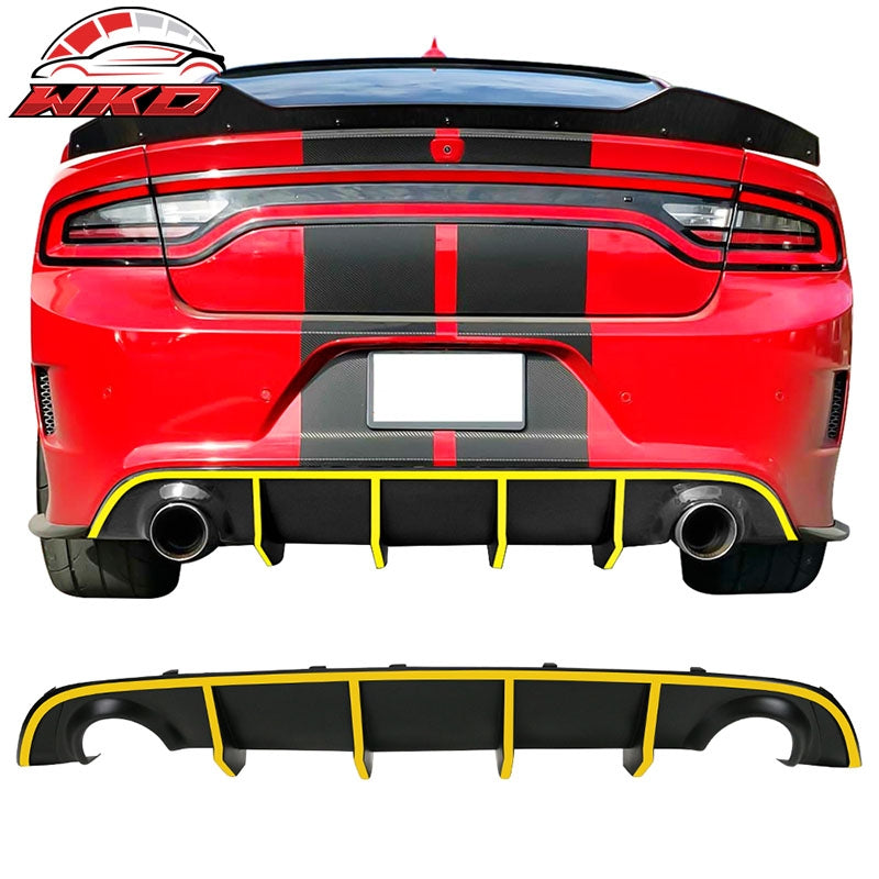 Fits 15-23 Dodge Charger SRT V2 Style Rear Diffuser with Yellow Reflective Tape