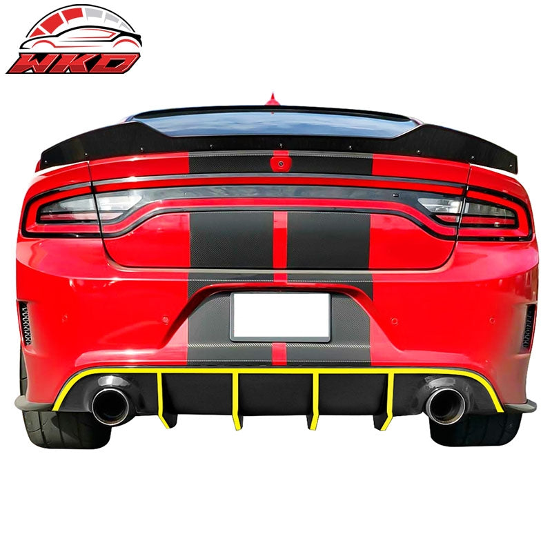Fits 15-23 Dodge Charger SRT V2 Style Rear Diffuser with Yellow Reflective Tape