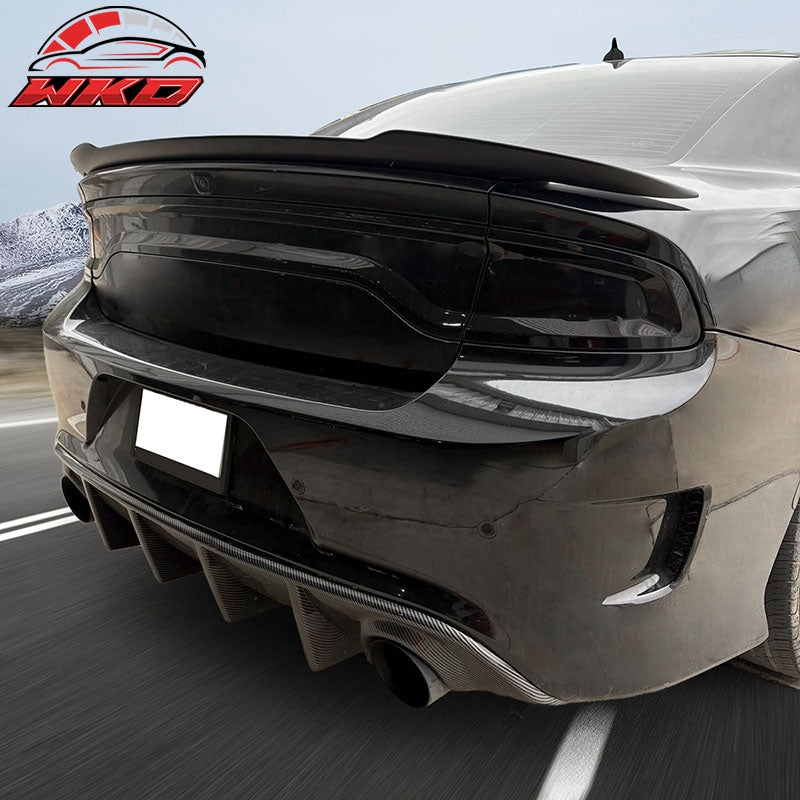 Fits 15-23 Dodge Charger SRT V3 Style Rear Bumper Diffuser Carbon Fiber Print