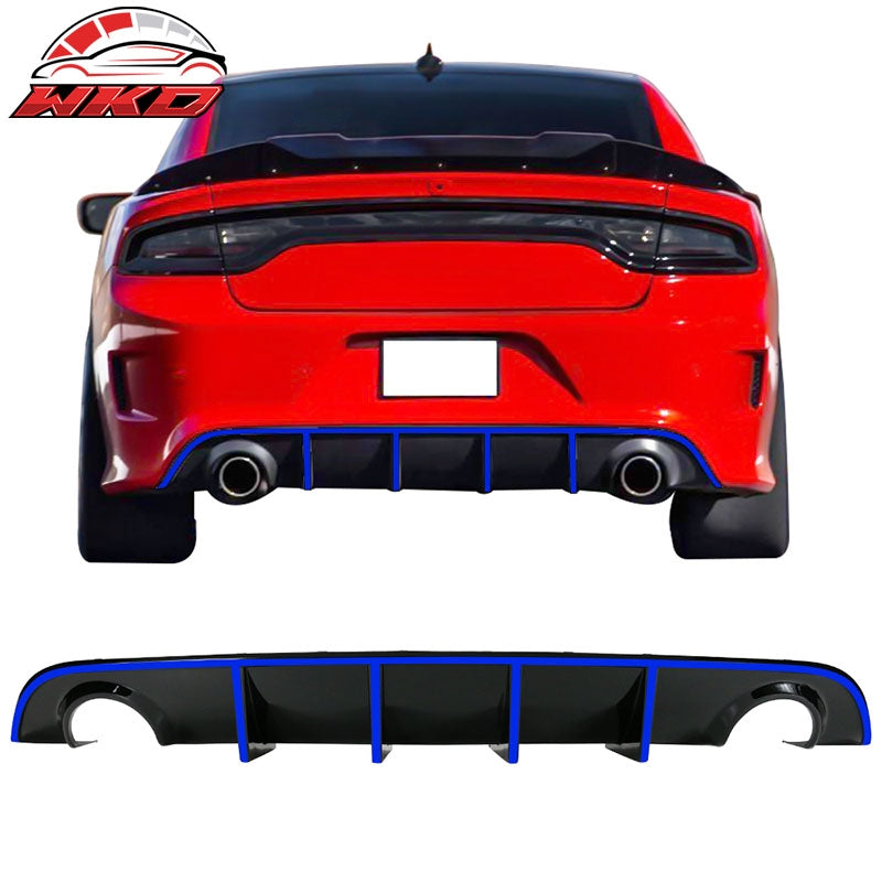 Fits 15-23 Dodge Charger SRT V3 Style Rear Diffuser with Blue Reflective Tape