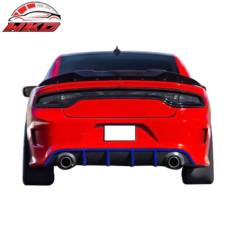 Fits 15-23 Dodge Charger SRT V3 Style Rear Diffuser with Blue Reflective Tape