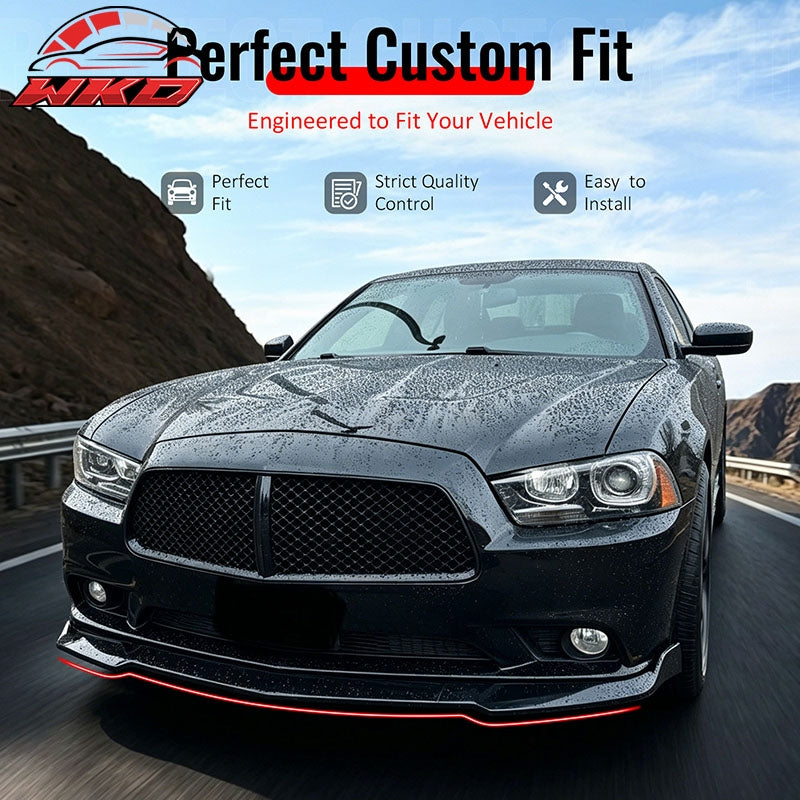 Fits 12-14 Dodge Charger SRT8 IKON PP Front Bumper Lip Chin Spoiler Gloss Black