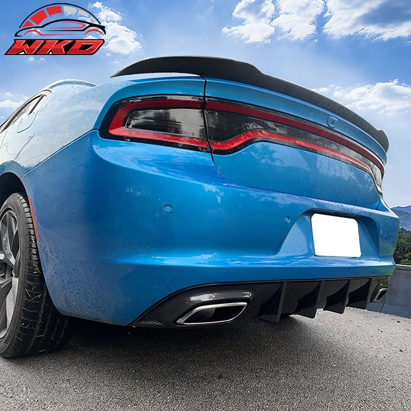 Fits 15-23 Dodge Charger V2 Style Rear Diffuser Bumper Lip Carbon Fiber Print PP