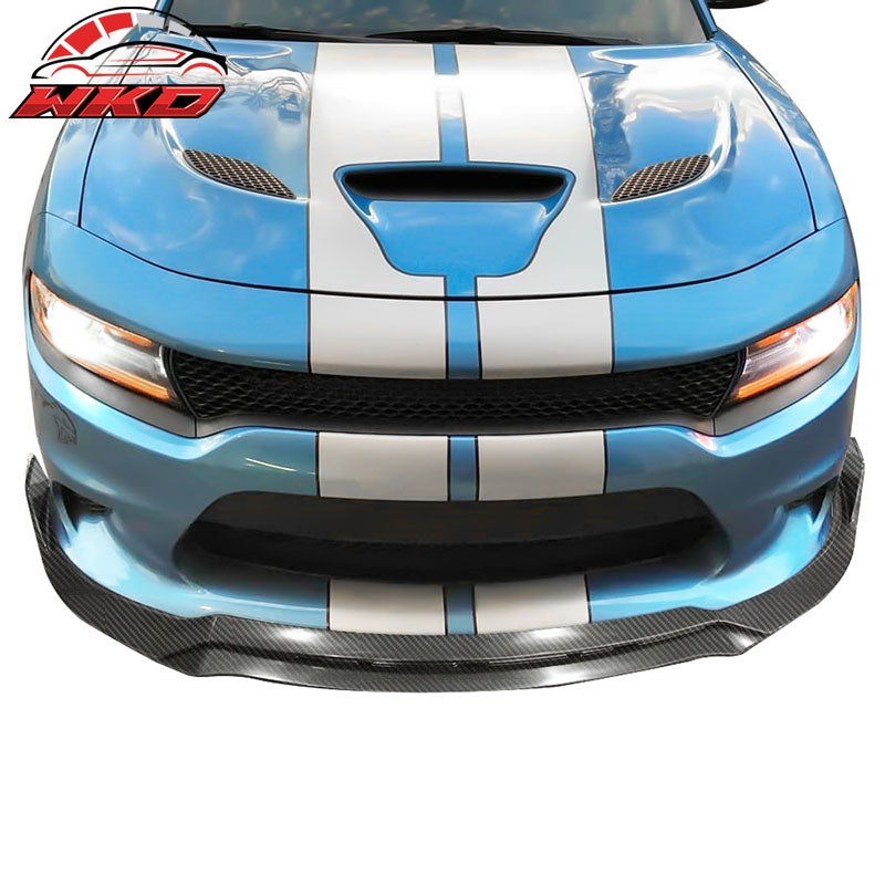 Fits 15-23 Dodge Charger V3 Style 4PCS Front Bumper Lip ABS Carbon Fiber Print