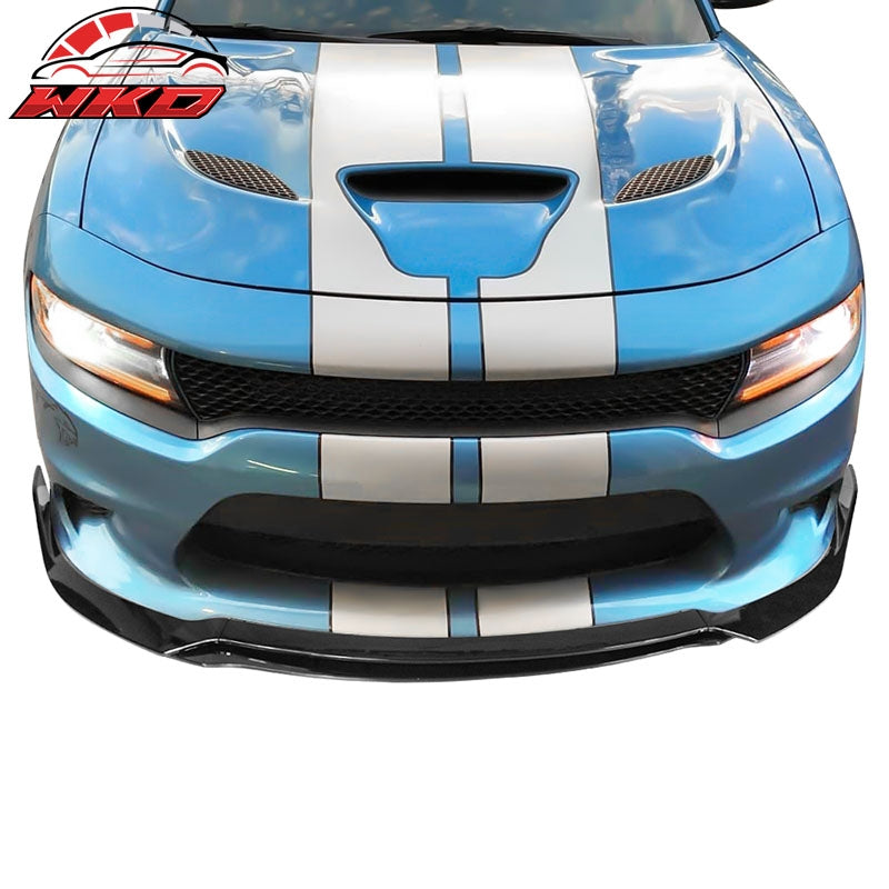 Fits 15-23 Dodge Charger V3 Style 4PCS Front Bumper Lip Spoiler ABS Gloss Black
