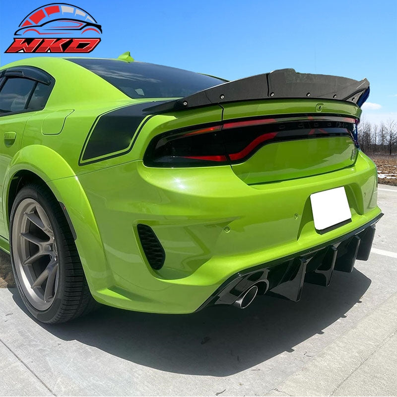 Fits 20-23 Dodge Charger Widebody IKON Style Rear Bumper Diffuser PP Gloss Black
