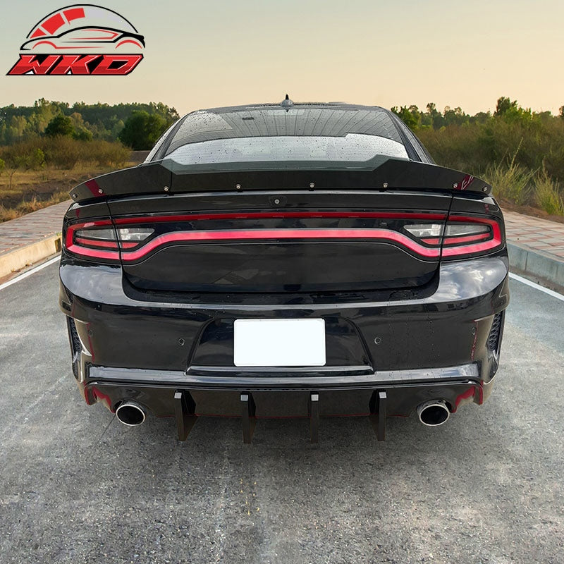 Fits 20-23 Dodge Charger Widebody IKON Style Rear Bumper Diffuser PP Gloss Black