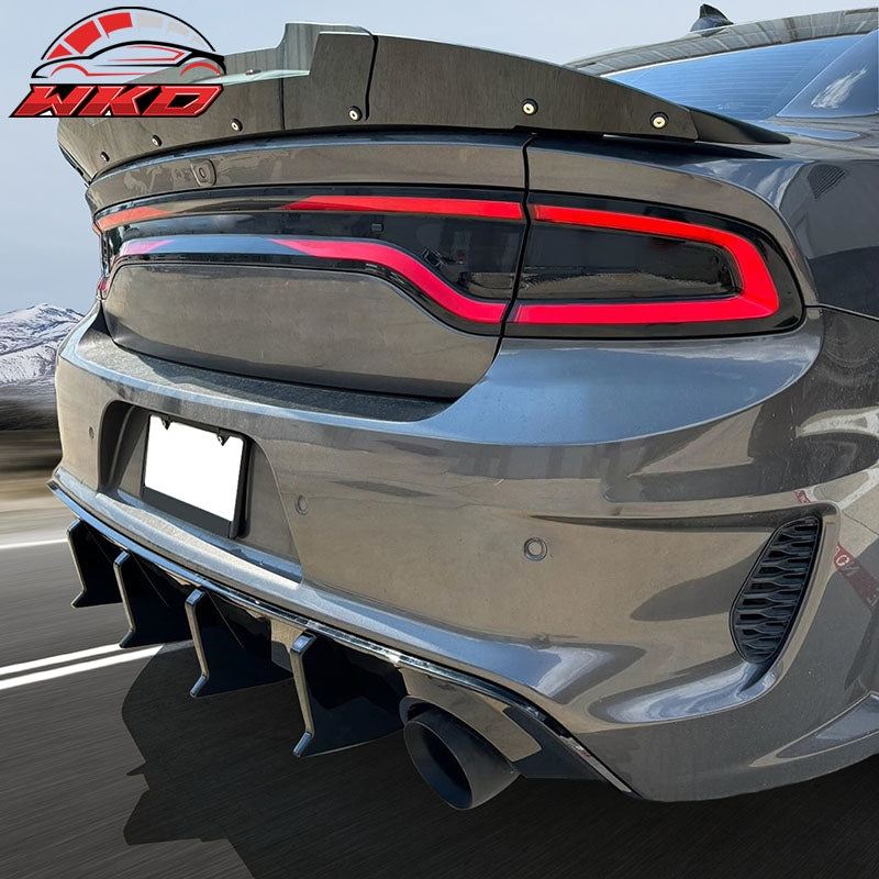 Fits 20-23 Dodge Charger Widebody IKON V3 Style Gloss Black Rear Diffuser 2PCS